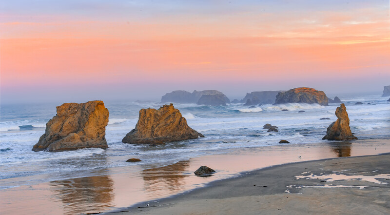 Face Rock, Bandon beach at sunset