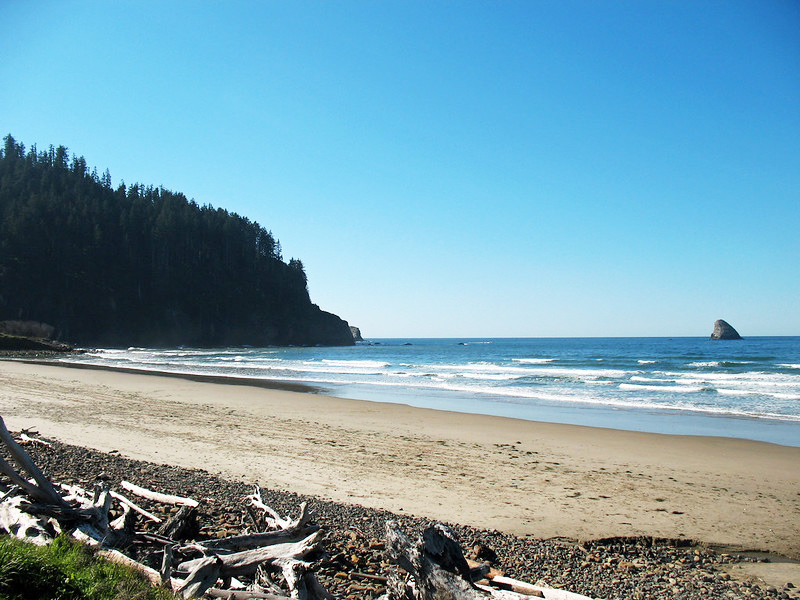 The beach at Cape Meares, blue sky and blue ocean.