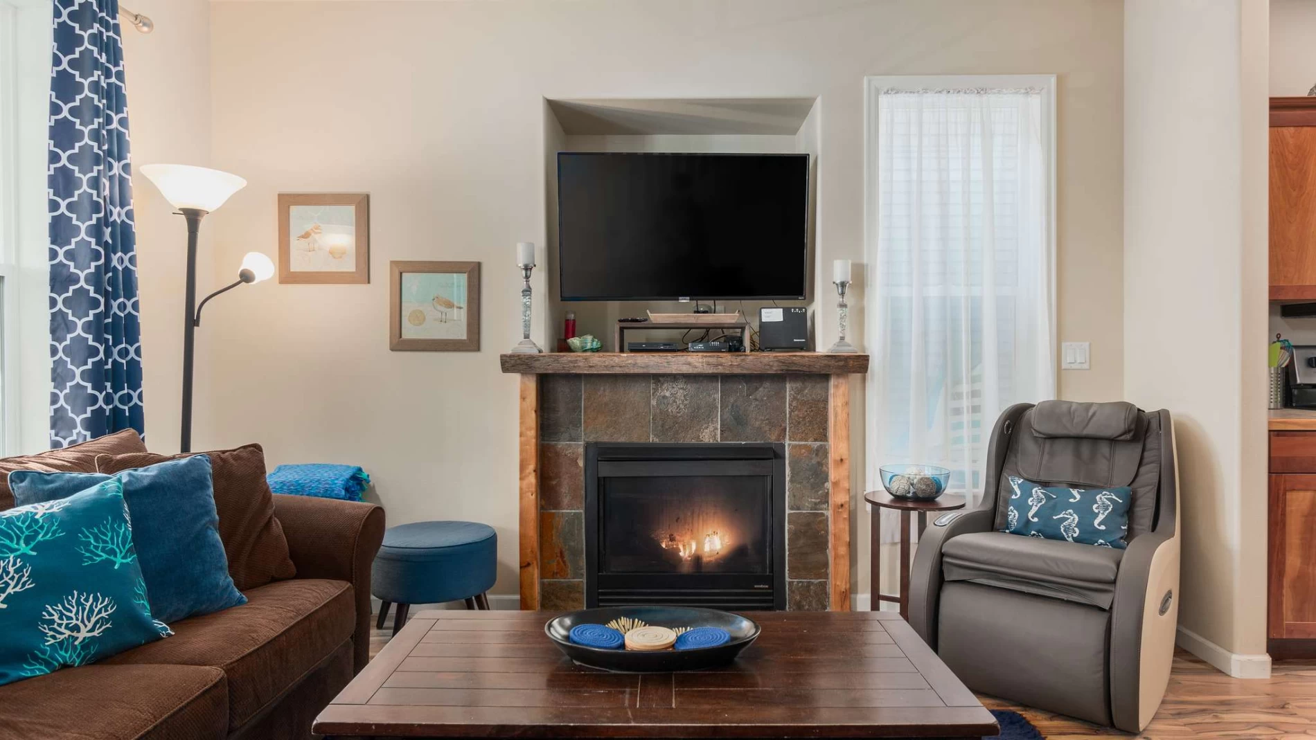 Living room with fireplace