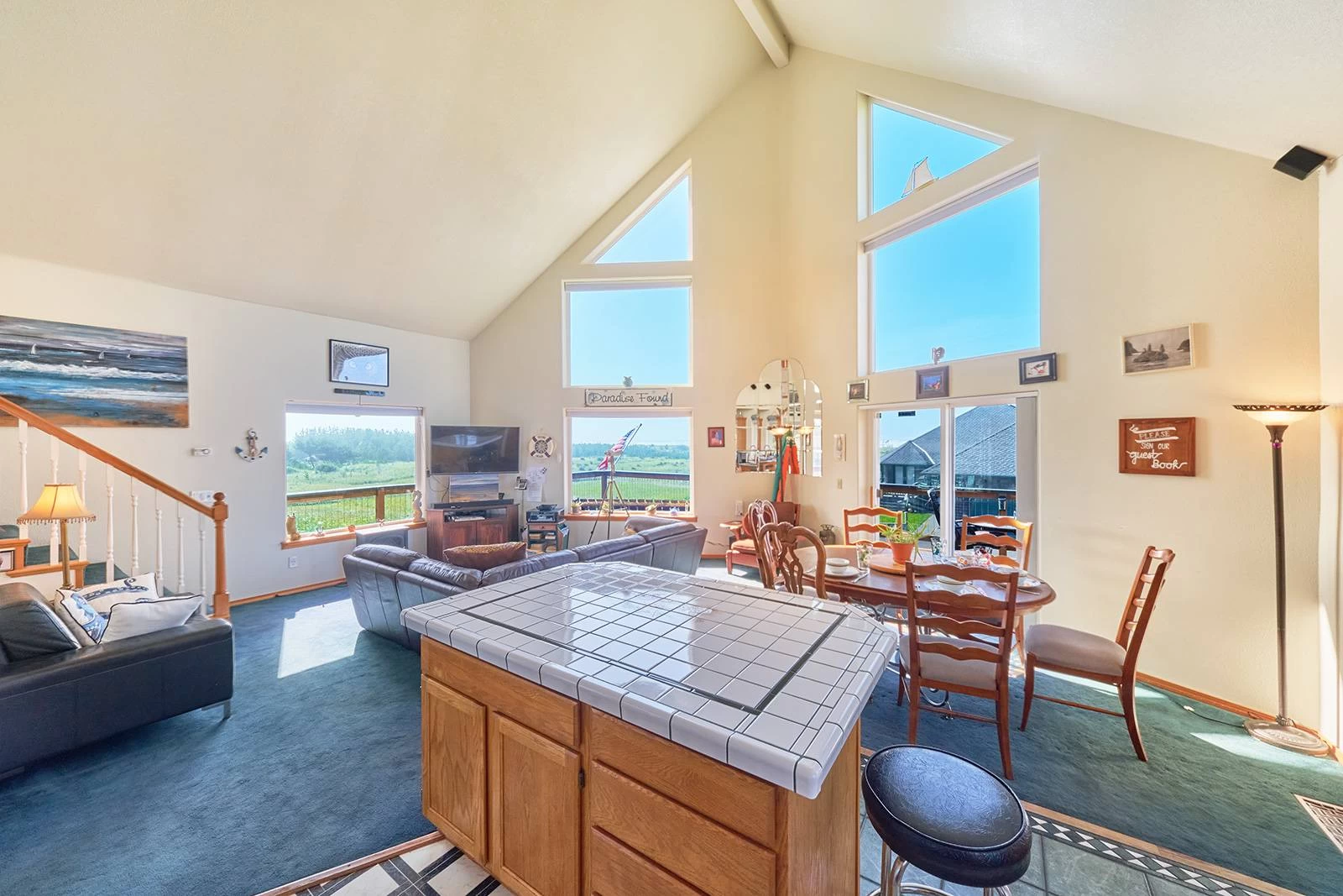 Great room with billiards table