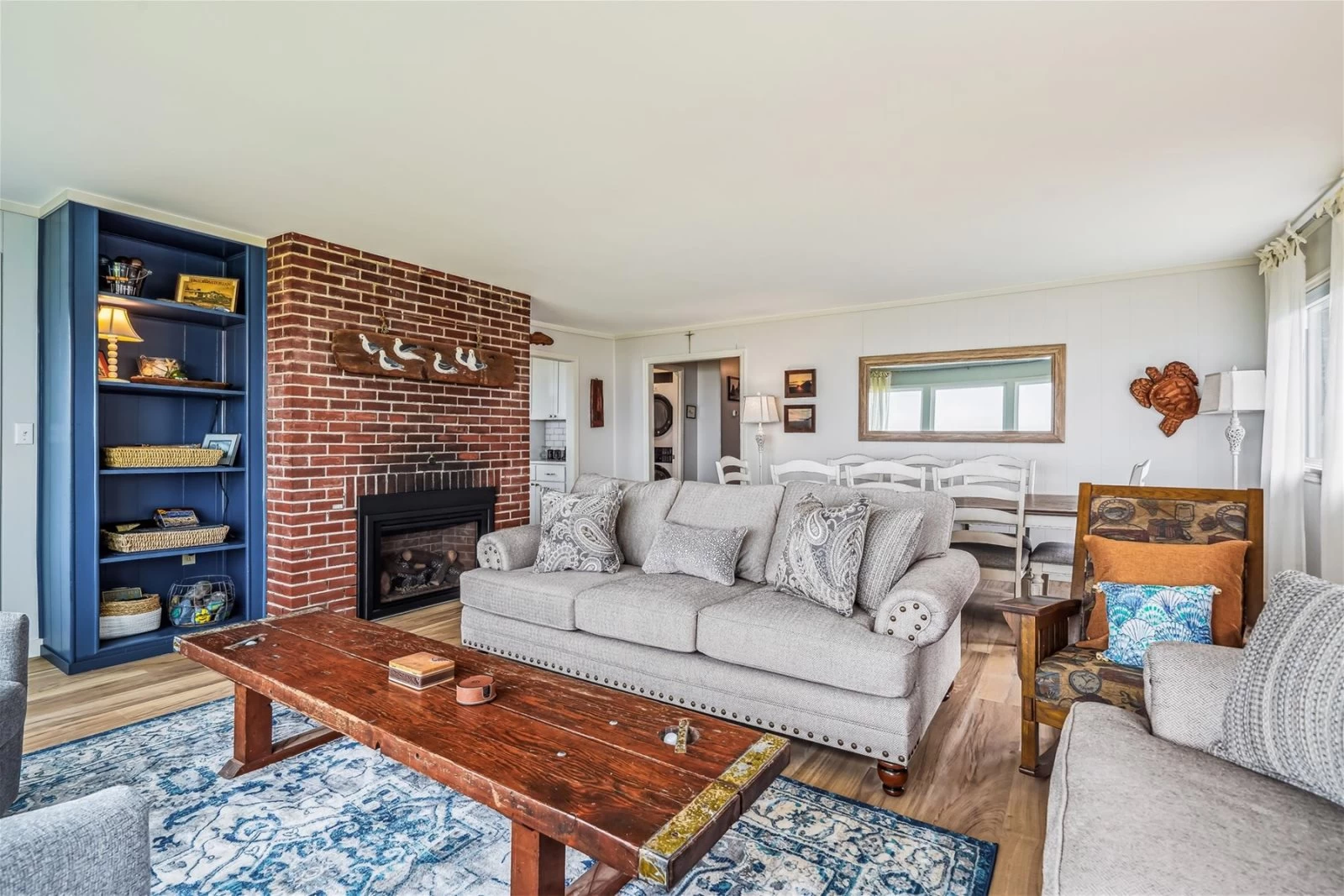 Brick fireplace living room