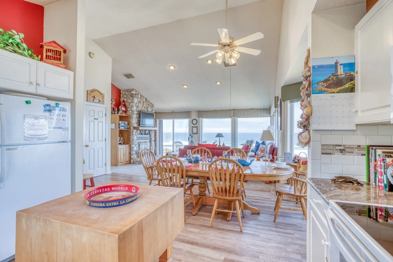 Ocean-view kitchen and dining